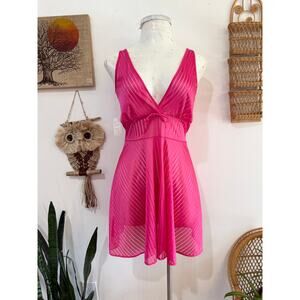 80s NOS Pink Deep V Lingerie Nightgown size medium